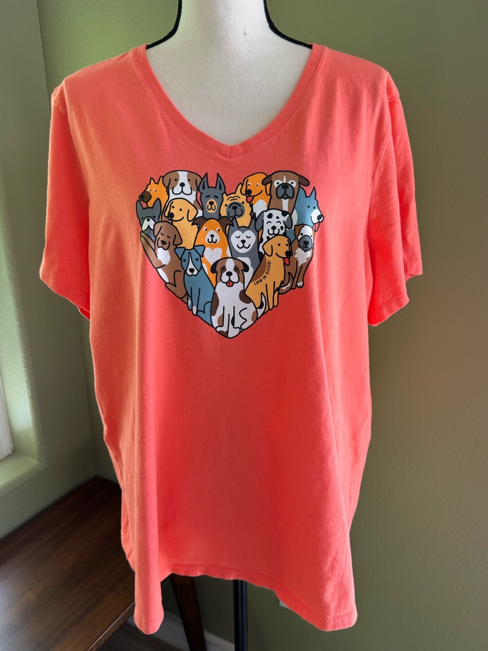 Life is Good Heart of Dogs Crusher Vee Tee